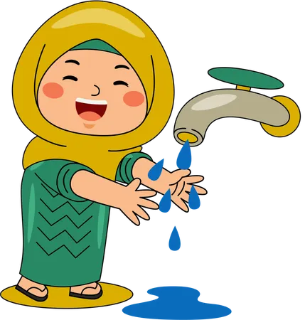 Islamisches Mädchen beim Händewaschen  Illustration