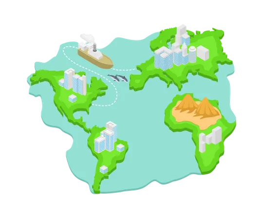 Isometric Style Illustration About A Map Of The Islands Between Countries With Passing Ships Illustration