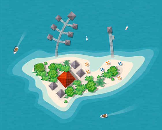 Island Paradise View Illustration
