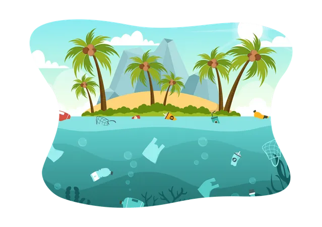 Island Plastic Pollution  Illustration