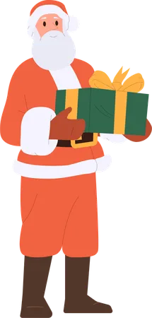 Noël fantaisie isolé du Père Noël transportant une boîte cadeau enveloppée de fête  Illustration