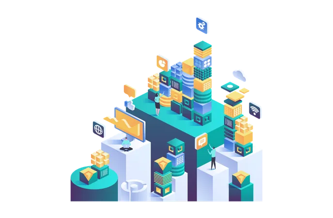 Blockchain Concept Isometric Digital Blocks Or Cubes Connection With Each Other Abstract Technology Background Vector Illustration Illustration