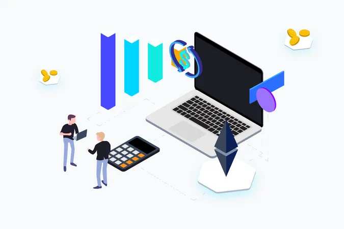 Isometric Graphic Trading Coin  Illustration
