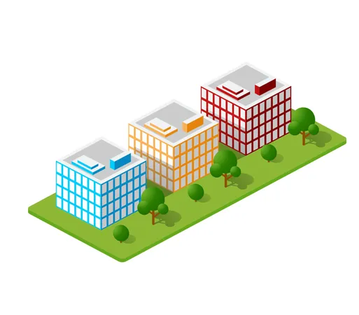 Isometric Houses Town Houses Skyscrapers And Streets Made In Perspective Projection For Design Sites Business Portals And Real Estate Agencies Illustration