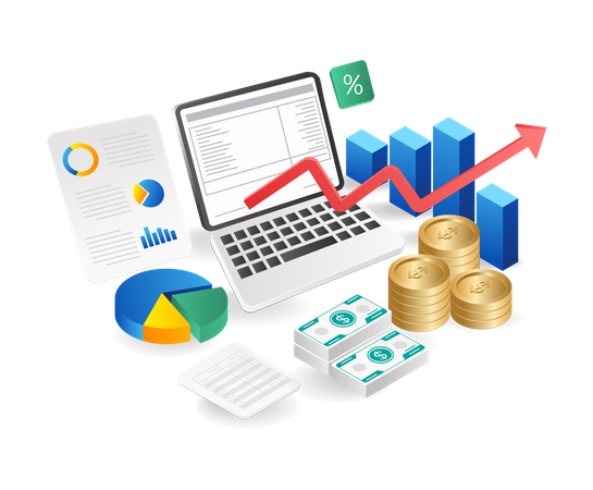 Isometric illustration 3d concept of business financial analysis management Illustration