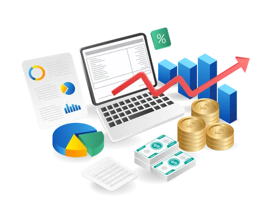Isometric illustration 3d concept of business financial analysis management Illustration