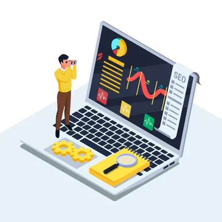 Isometric seo optimization  Illustration