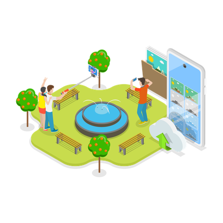 Isometrische 3D-Flachdarstellung von Smartphone vs. Kamera. Punkt 1  Illustration