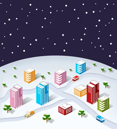 Isometrische Stadtansicht zu Weihnachten  Illustration