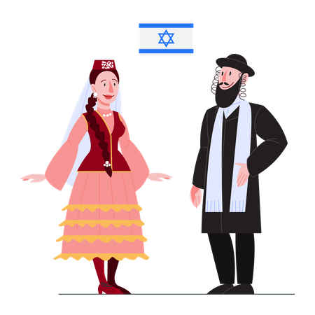 Israel citizen in national costume with a flag  Illustration