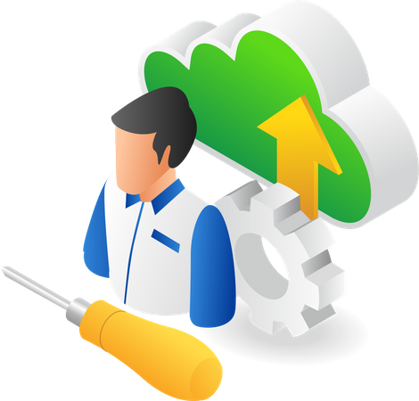 IT cloud server security maintenance technician Illustration