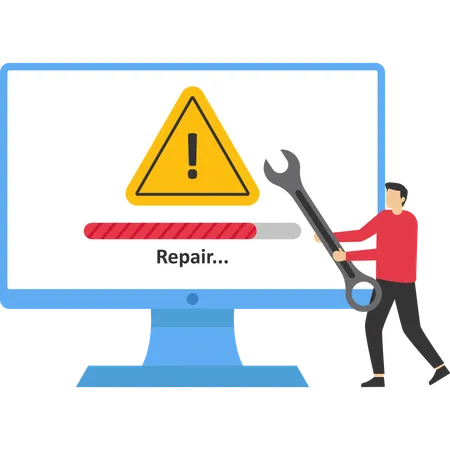 Profissional de TI resolve problemas de reparo  Ilustração