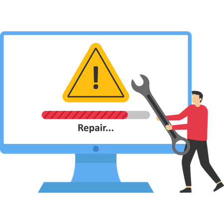 Un professionnel de l'informatique résout les problèmes de réparation  Illustration