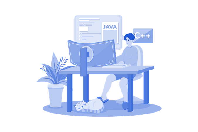 It Specialist Programmer Man Work At Home  Illustration