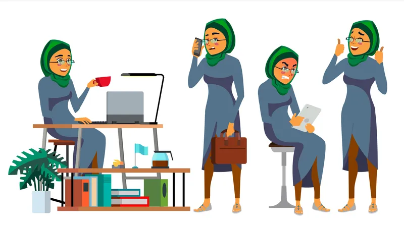IT Startup Businesswoman With Various Poses, Situations Illustration