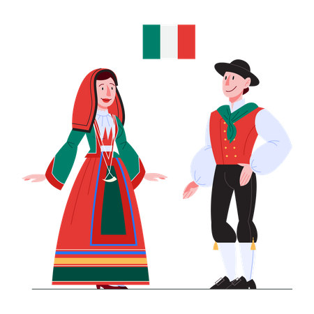 Cidadão italiano em traje nacional com bandeira  Ilustração