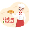 illustrations of chef serving pizza
