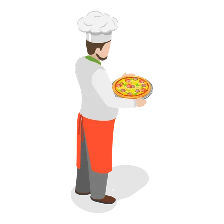 Italian chef standing with pizza  Illustration