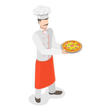 Italian chef standing with pizza  Illustration