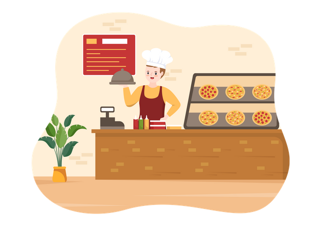 Italian chef waiting for customers  Illustration