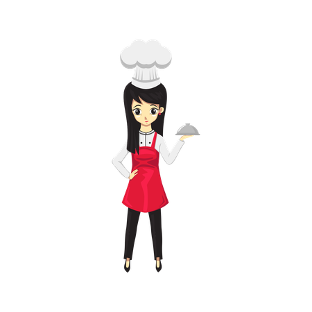 Italian Chef Woman holding dish  Illustration