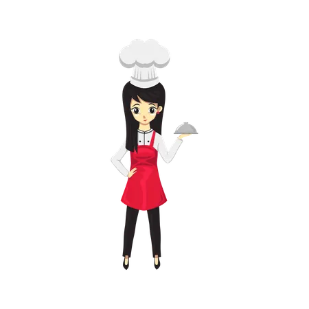 Italian Chef Woman holding dish  Illustration