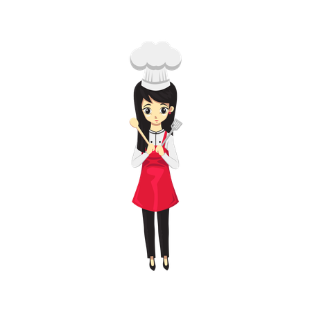 Italian Chef Woman holding kitchen essentials  イラスト