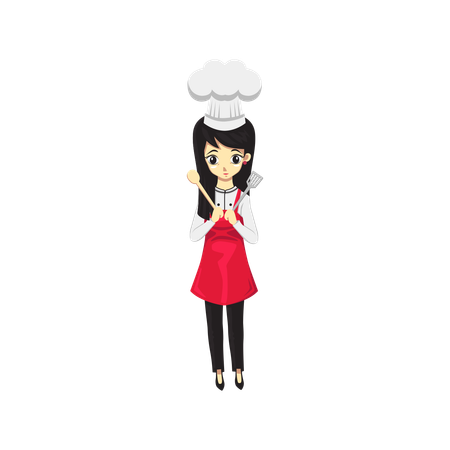 Italian Chef Woman holding kitchen essentials  Illustration