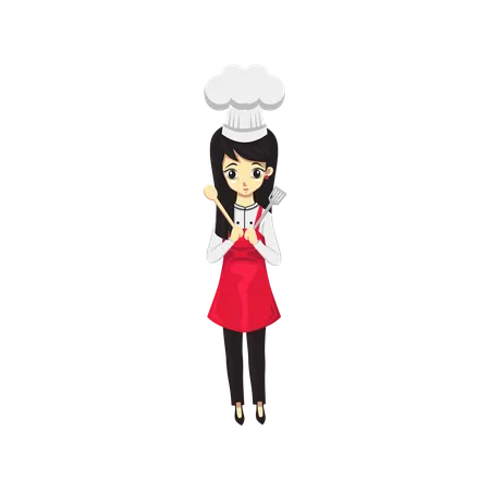 Italian Chef Woman holding kitchen essentials  Illustration