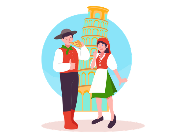 Italian couple in traditional clothes  Illustration