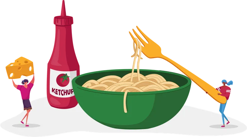 Italian Cuisine bowl with spaghetti noodles Illustration
