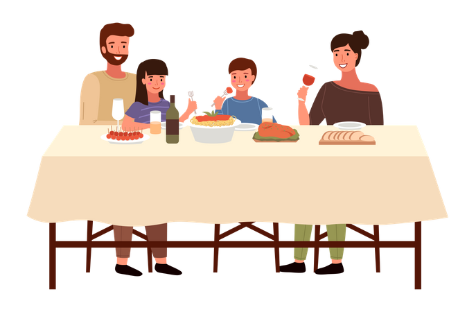 Italian family eating meal together  Illustration