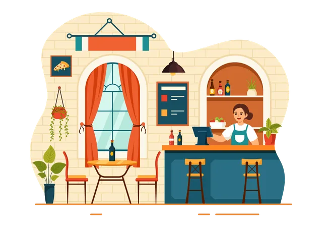 Italian Food Restaurant Or Cafeteria Vector Illustration With Traditional Italy Dishes Pizza Or Pasta In Flat Cartoon Background Design Illustration