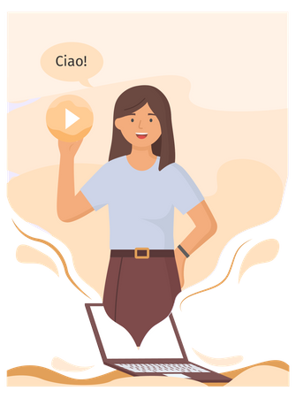 Italian with native speaker showing greeting  Illustration
