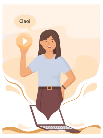 Italian with native speaker showing greeting  Illustration