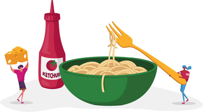 Italienische Küche Schüssel mit Spaghetti Nudeln  Illustration