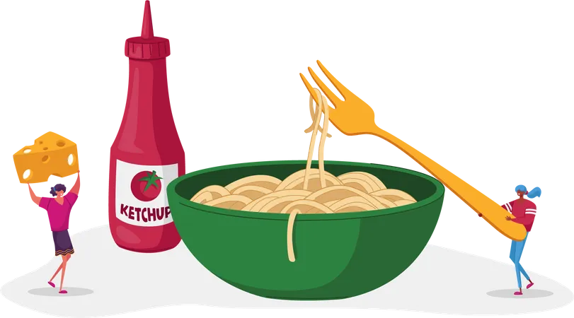 Italienische Küche Schüssel mit Spaghetti Nudeln  Illustration