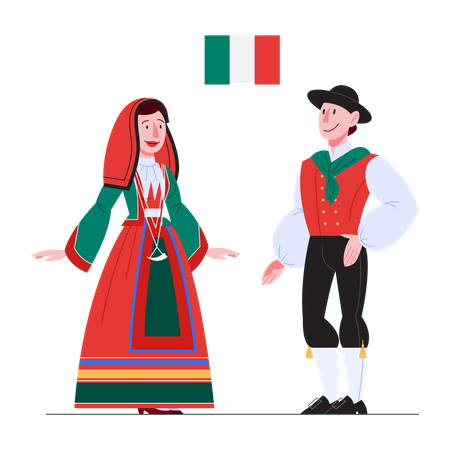 Italy citizen in national costume with a flag  Illustration