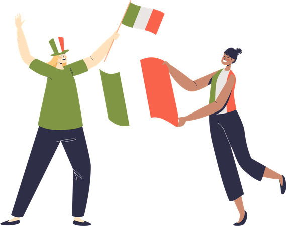 Italy supporters waving national italian flags  Illustration