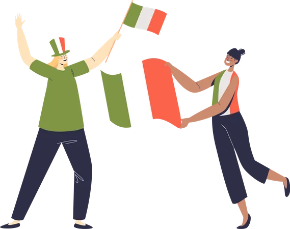 Italy supporters waving national italian flags  Illustration