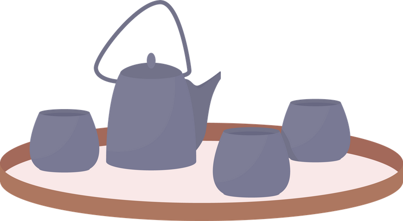 Item de vetor de cor plana de conjunto de chá moderno  Illustration