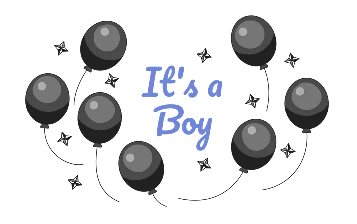 Its Boy Gender Reveal Balloons Monochrome Greeting Card Vector Pregnancy Baby Shower Black And White Illustration Greetingcard Newborn Wait 2 D Outline Cartoon Ecard Special Occasion Postcard Image Illustration