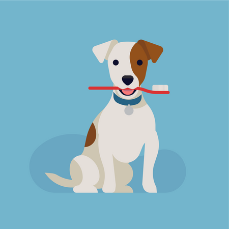 Jack Russell Dog tenant une brosse à dents dans la bouche  Illustration