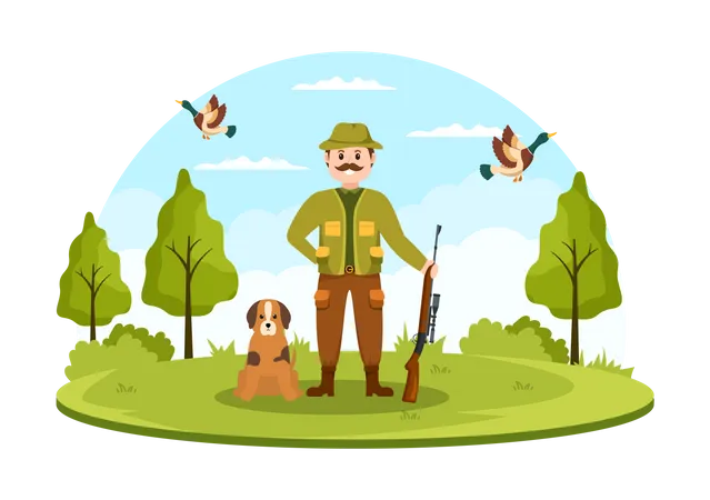 Jäger mit Hund  Illustration