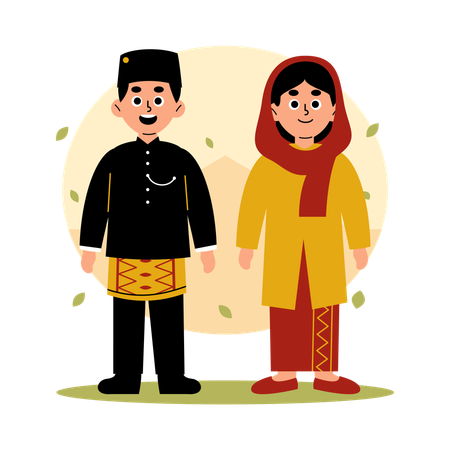 Jakarta Traditional Couple in Cultural Clothing  Illustration