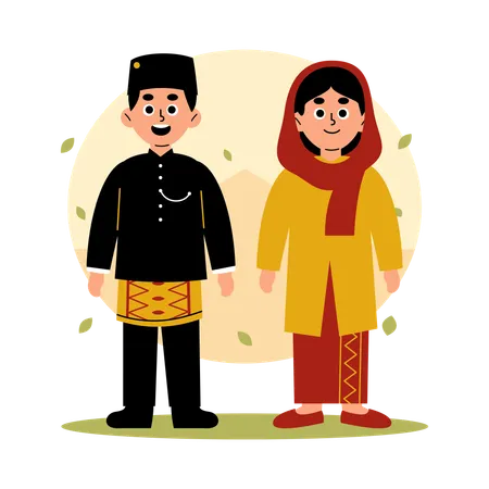 Jakarta Traditional Couple in Cultural Clothing  Illustration