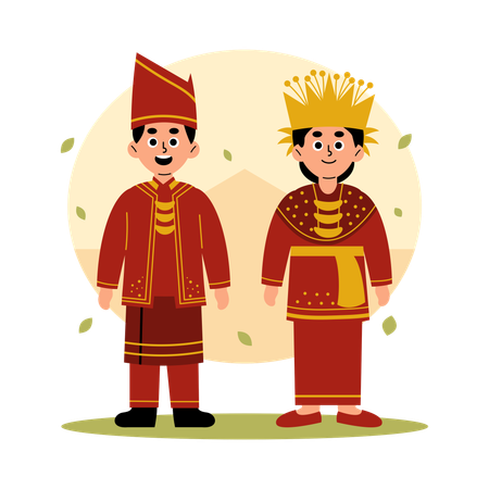 Jambi Traditional Couple in Cultural Clothing  Illustration