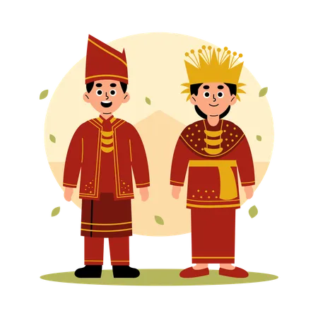 Illustration Of A Man And Woman Dressed In Traditional Jambi Clothing Showcasing The Rich Cultural Heritage Of Indonesia Illustration