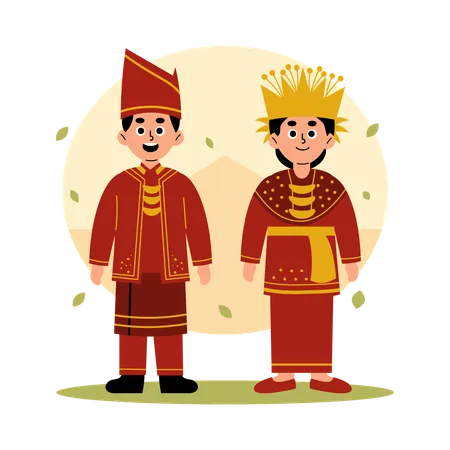 Jambi Traditional Couple in Cultural Clothing  Illustration