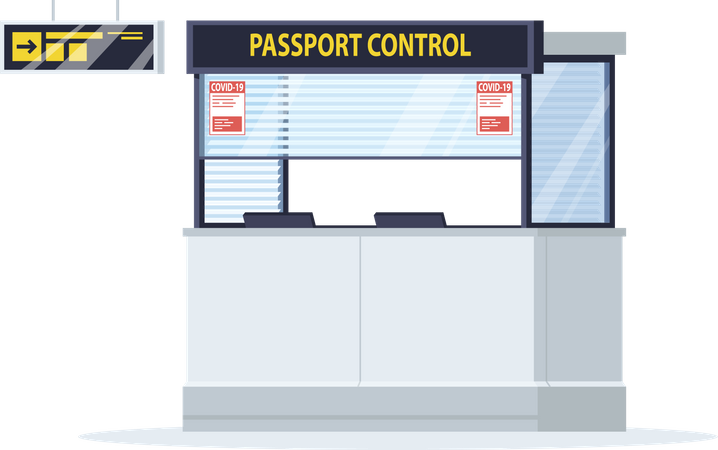 Janela de controle de passaporte com aviso de coronavírus  Ilustração